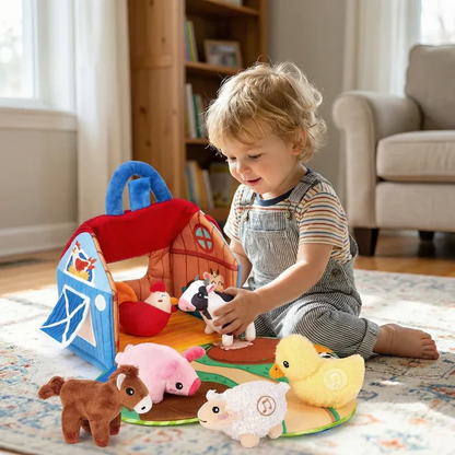 Montessori Musical Plush Barn Interactive Farm Animal Playset for Babies & Toddlers