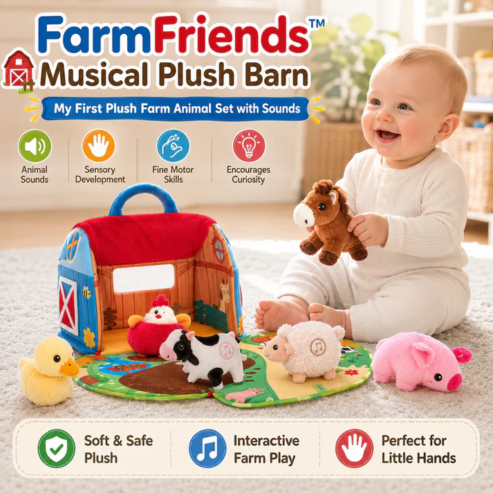 Montessori Musical Plush Barn Interactive Farm Animal Playset for Babies & Toddlers