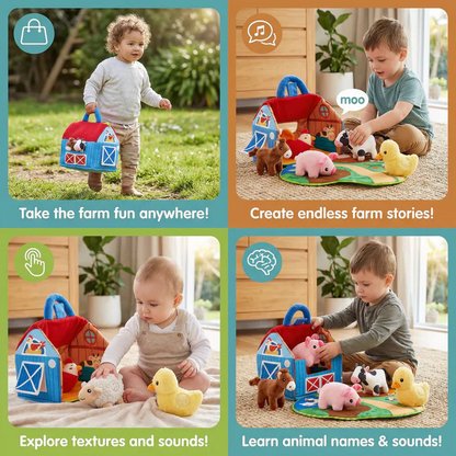 Montessori Musical Plush Barn Interactive Farm Animal Playset for Babies & Toddlers